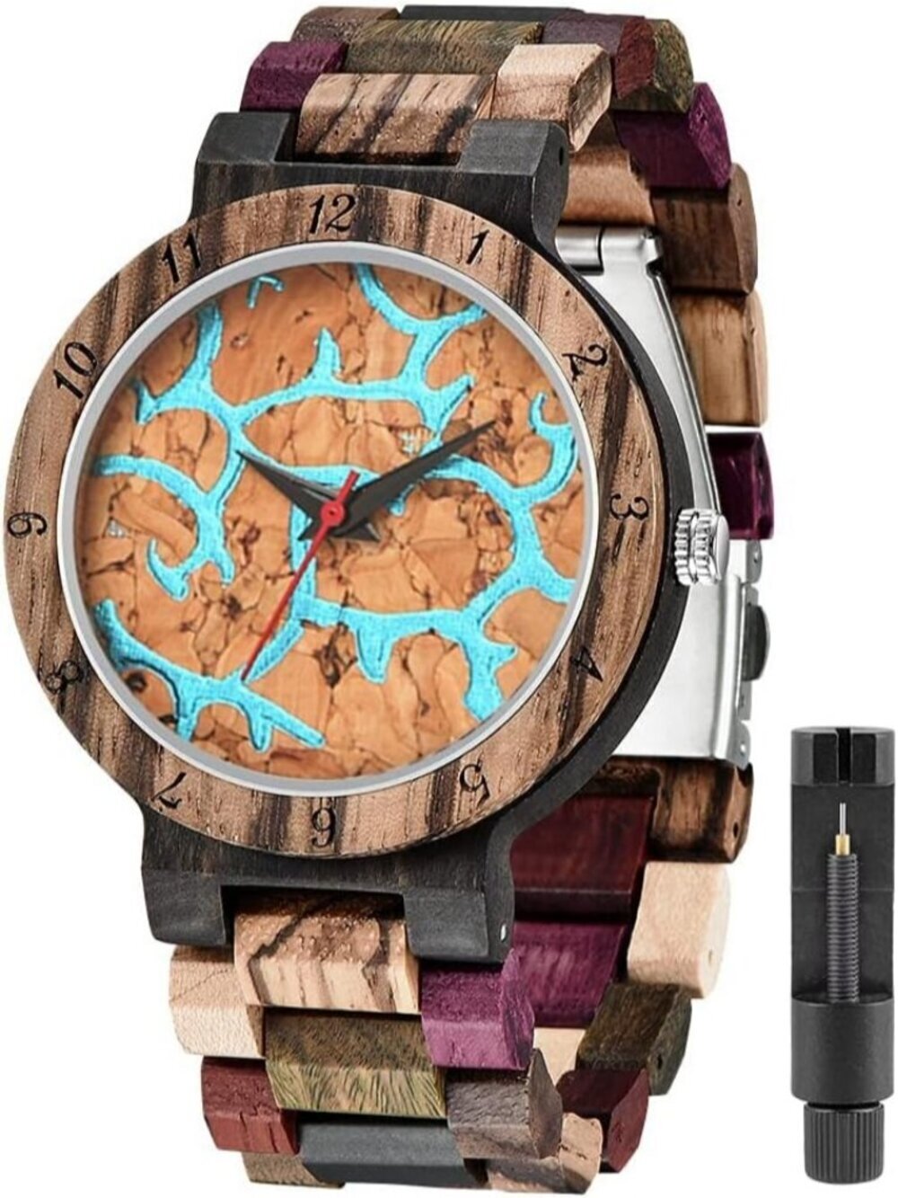 Men's Multi Color Classic Handmade Colorful Bamboo Analog Quartz Wooden Watch